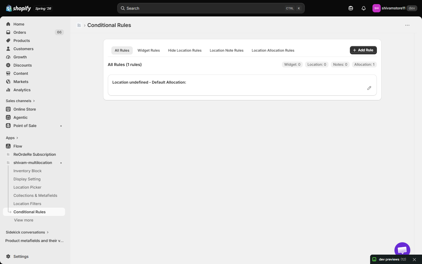 Conditional Rules tabs