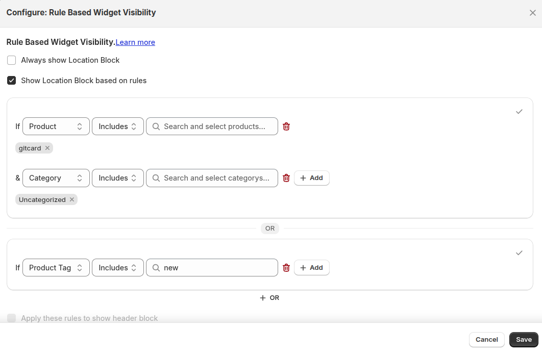 widget display rules